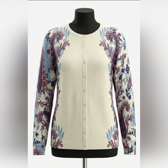 Talbots Sweaters - Talbots Boho Paisley Medium Knit Multicolor Artisy Grandma Cardigan New